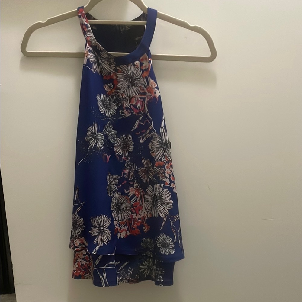 Floral Halter Top in Blue and White